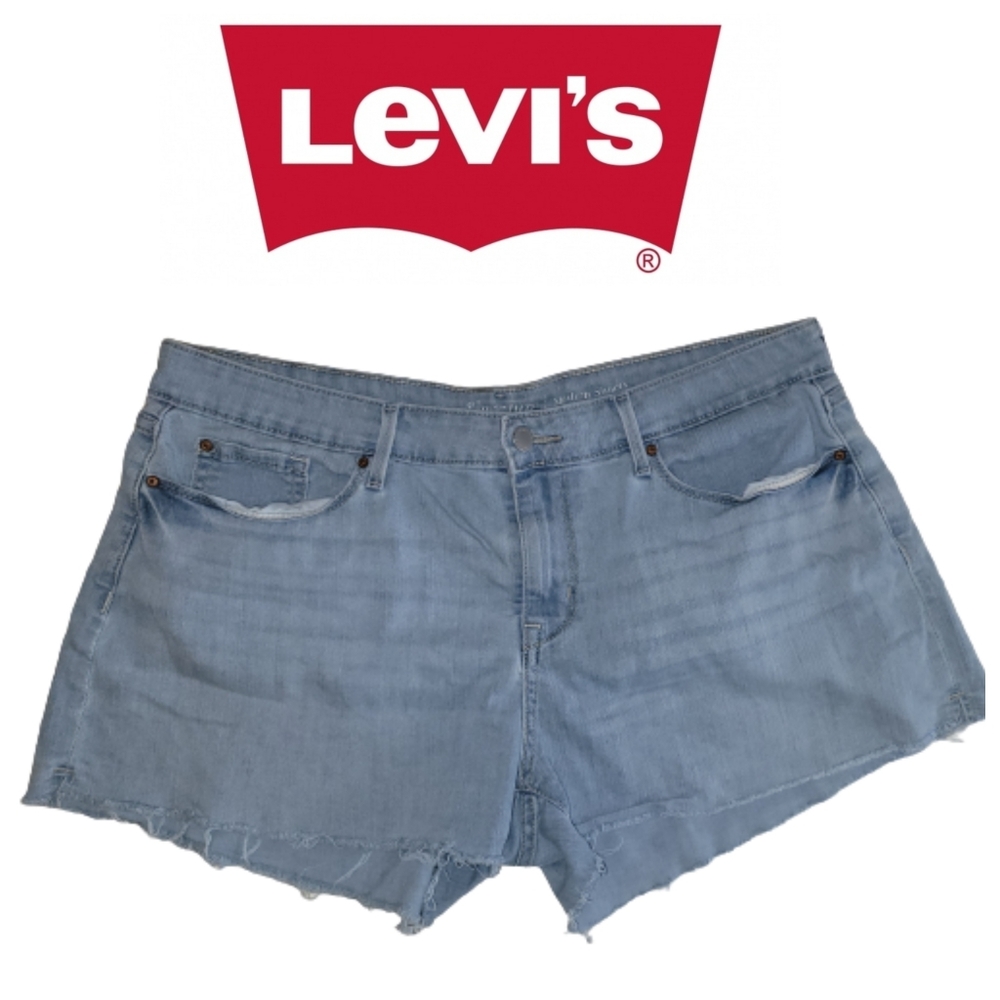 Levis Cut Off Fringe Shorts Lightwash Blue Size 14 - Picture 1 of 8